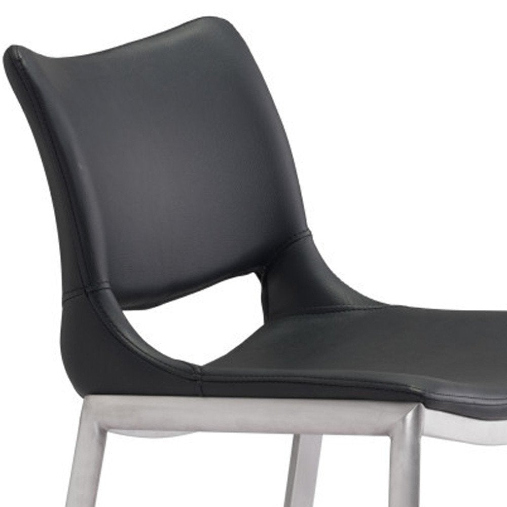 Set of Two 29" Black And Silver Faux Leather And Steel Low Back Bar Height Bar Chairs