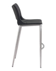 Set of Two 29" Black And Silver Faux Leather And Steel Low Back Bar Height Bar Chairs