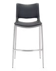 Set of Two 29" Black And Silver Faux Leather And Steel Low Back Bar Height Bar Chairs