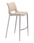 Set of Two 29" Light Pink And Silver Faux Leather And Steel Low Back Bar Height Bar Chairs