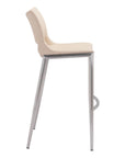Set of Two 29" Light Pink And Silver Faux Leather And Steel Low Back Bar Height Bar Chairs
