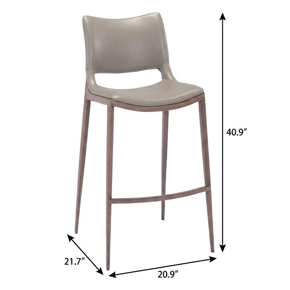 Set of Two 29" Gray And Brown Faux Leather And Steel Low Back Bar Height Bar Chairs