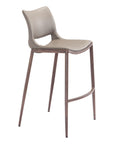 Set of Two 29" Gray And Brown Faux Leather And Steel Low Back Bar Height Bar Chairs