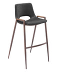 Set of Two 29" Black And Brown Faux Leather And Steel Low Back Bar Height Bar Chairs