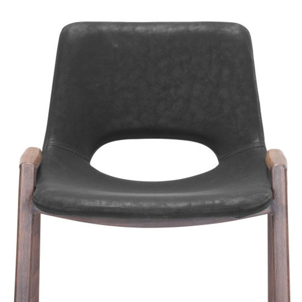 Set of Two 29" Black And Brown Faux Leather And Steel Low Back Bar Height Bar Chairs
