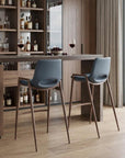 Set of Two 29" Gray And Brown Faux Leather And Steel Low Back Bar Height Bar Chairs