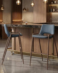 Set of Two 29" Gray And Brown Faux Leather And Steel Low Back Bar Height Bar Chairs