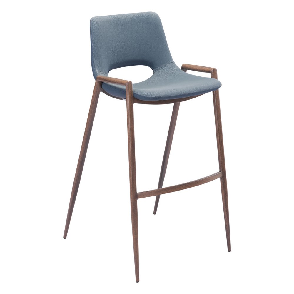 Set of Two 29" Gray And Brown Faux Leather And Steel Low Back Bar Height Bar Chairs