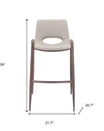Set of Two 29" Beige And Brown Faux Leather And Steel Low Back Bar Height Bar Chairs