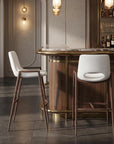 Set of Two 29" Beige And Brown Faux Leather And Steel Low Back Bar Height Bar Chairs