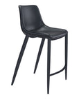 Set of Two 30" Black Faux Leather And Steel Low Back Bar Height Bar Chairs