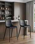 Set of Two 30" Black Faux Leather And Steel Low Back Bar Height Bar Chairs