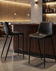 Set of Two 30" Black Faux Leather And Steel Low Back Bar Height Bar Chairs