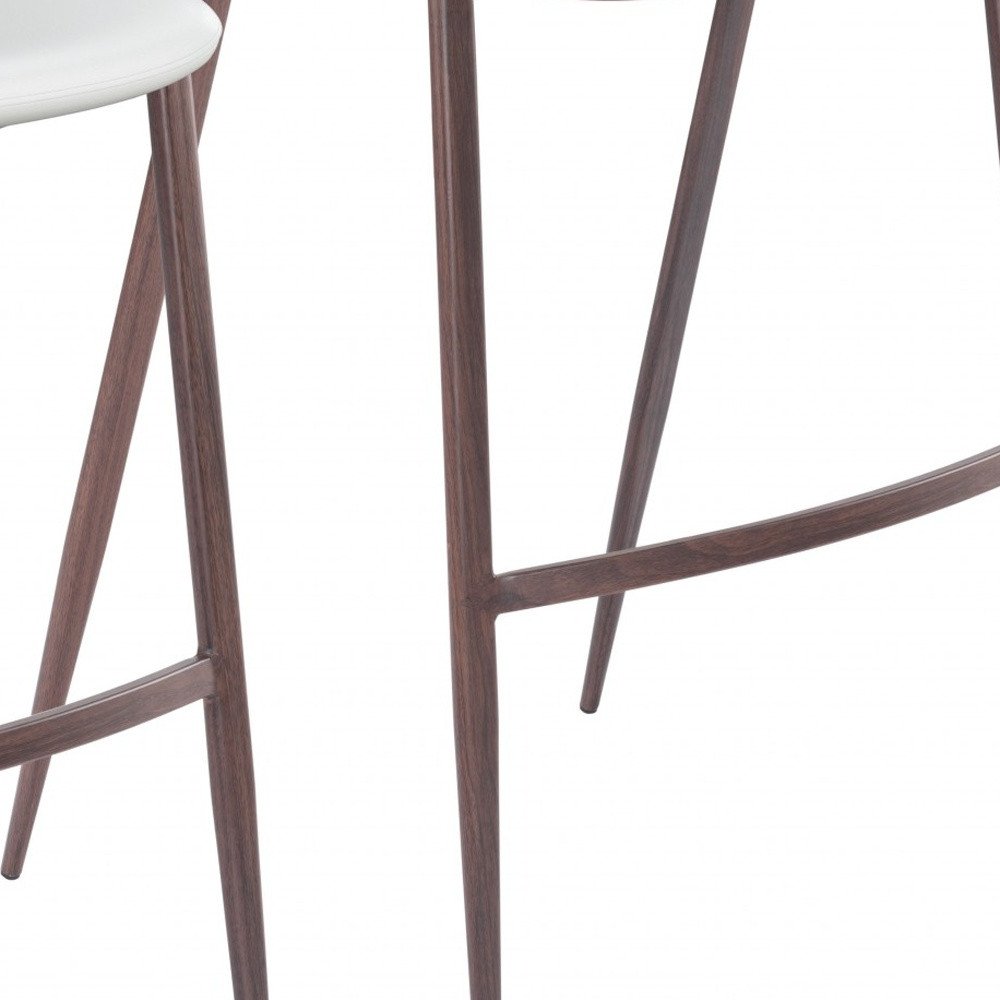 Set of Two 29" Gray And Brown Faux Leather And Steel Low Back Bar Height Bar Chairs