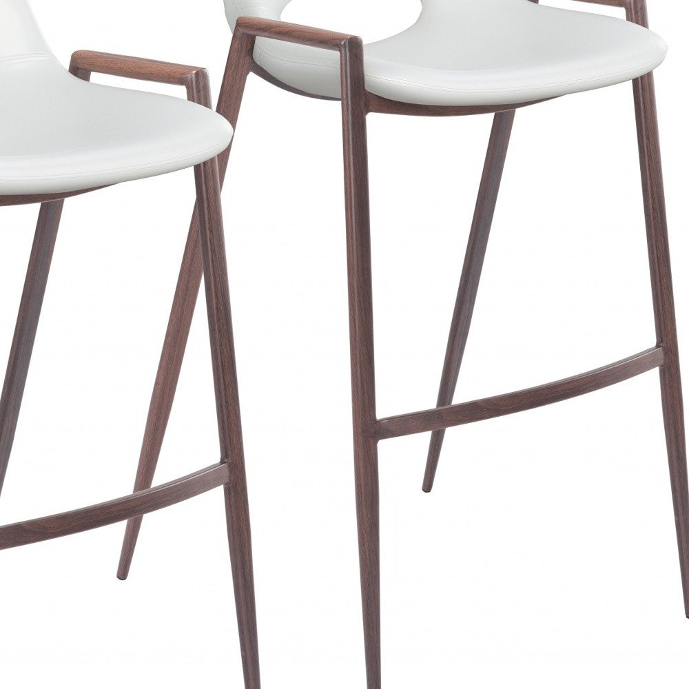 Set of Two 29" Gray And Brown Faux Leather And Steel Low Back Bar Height Bar Chairs