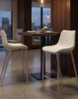 Set of Two 26" White And Silver Faux Leather And Steel Low Back Counter Height Bar Chairs