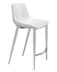 Set of Two 26" White And Silver Faux Leather And Steel Low Back Counter Height Bar Chairs