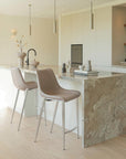 Set of Two 26" Gray And Silver Faux Leather And Steel Low Back Counter Height Bar Chairs