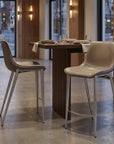 Set of Two 26" Gray And Silver Faux Leather And Steel Low Back Counter Height Bar Chairs