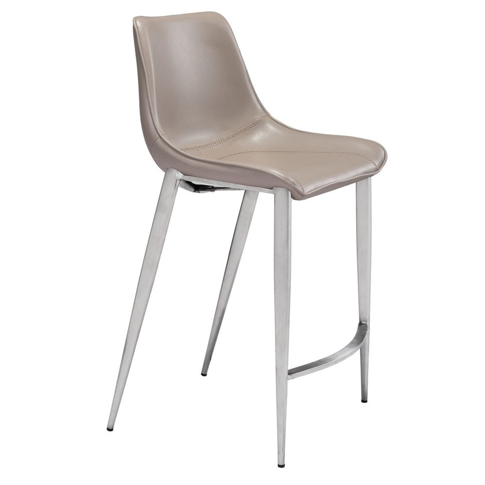 Set of Two 26" Gray And Silver Faux Leather And Steel Low Back Counter Height Bar Chairs