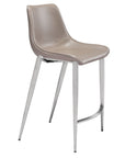 Set of Two 26" Gray And Silver Faux Leather And Steel Low Back Counter Height Bar Chairs