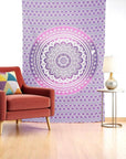 80" X 56" Purple And White Mandala Cotton Hanging Tapestry