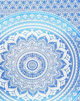 80" X 56" Blue And White Mandala Cotton Hanging Tapestry