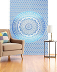 80" X 56" Blue And White Mandala Cotton Hanging Tapestry
