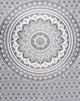 80" X 56" Gray And White Mandala Cotton Hanging Tapestry