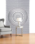 80" X 56" Black And White Mandala Cotton Hanging Tapestry