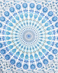 80" X 56" Blue And White Mandala Cotton Hanging Tapestry