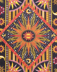 80" X 56" Black Red And Yellow Cotton Star and Sunburst Hanging Tapestry