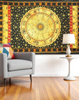 80" X 56" Black Red And Yellow Cotton Hanging Tapestry