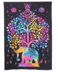 80" X 56" Black Pink And Yellow Elephant Mandala Cotton Hanging Tapestry