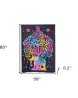 80" X 56" Black Pink And Yellow Elephant Mandala Cotton Hanging Tapestry