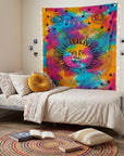 80" X 56" Blue Pink And Yellow Cotton Hanging Tapestry