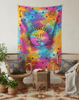 80" X 56" Blue Pink And Yellow Cotton Hanging Tapestry