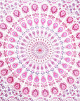 80" X 56" Pink And White Mandala Cotton Hanging Tapestry