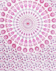 80" X 56" Pink And White Mandala Cotton Hanging Tapestry