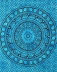 80" X 56" Turquoise And Black Mandala Cotton Hanging Tapestry
