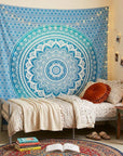92" X 84" Sea Green And White Mandala Cotton Hanging Tapestry