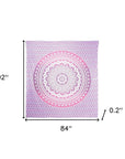 92" X 84" Pink And White Mandala Cotton Hanging Tapestry