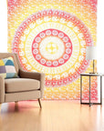 92" X 84" Mustard Red And White Mandala Cotton Hanging Tapestry