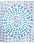 92" X 84" Blue Green And White Mandala Cotton Hanging Tapestry