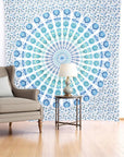 92" X 84" Blue Green And White Mandala Cotton Hanging Tapestry