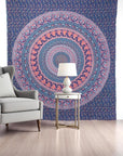 92" X 84" Green Blue And Orange Mandala Cotton Hanging Tapestry