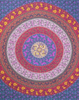 92" X 84" Blue Red And Yellow Mandala Cotton Hanging Tapestry