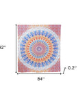92" X 84" Orange Blue And Yellow Mandala Cotton Hanging Tapestry