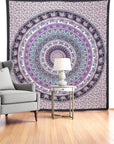 92" X 84" Purple Black And White Mandala Cotton Hanging Tapestry