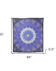 92" X 84" Purple Black And White Mandala Cotton Hanging Tapestry